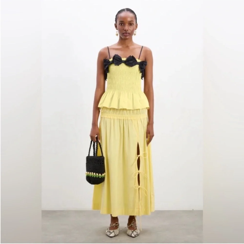 Damson Madder Charlotte Midi Skirt in Yellow - Picture 4 of 11